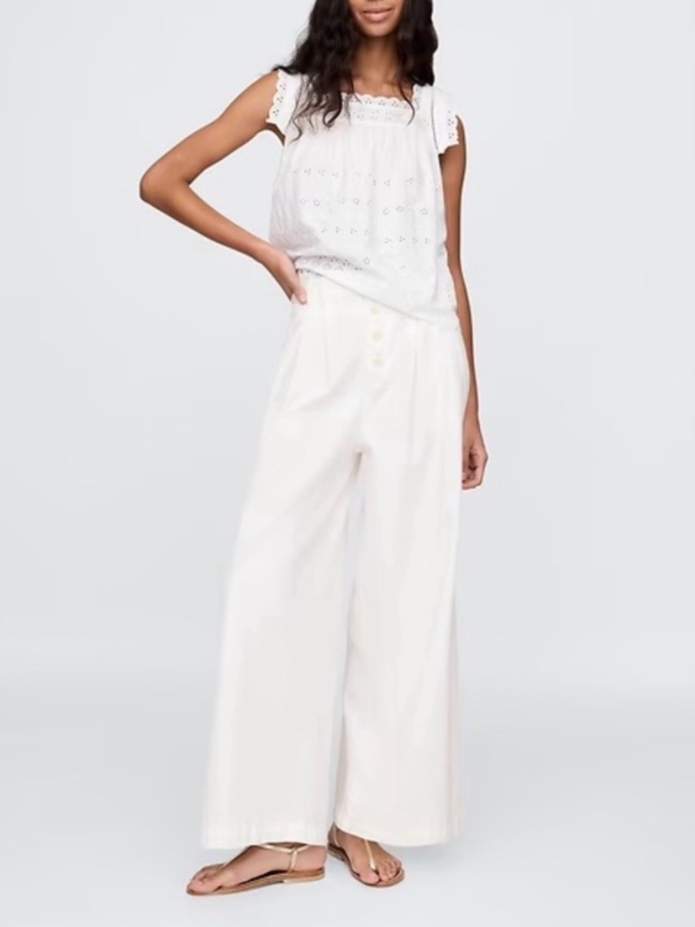 NEW Gap x Doen size 4 White Wide Leg Pleated Trousers pants button front